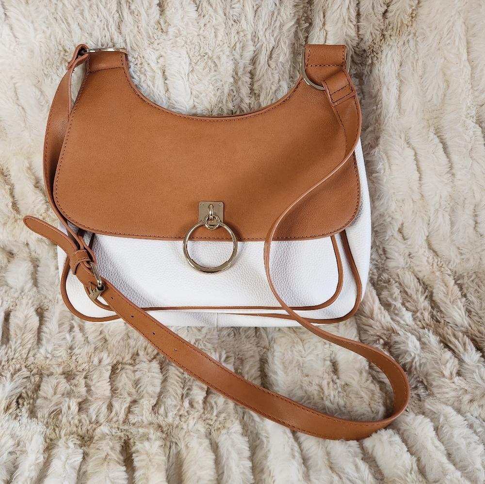 Justfab White and Brown Shoulder Bag